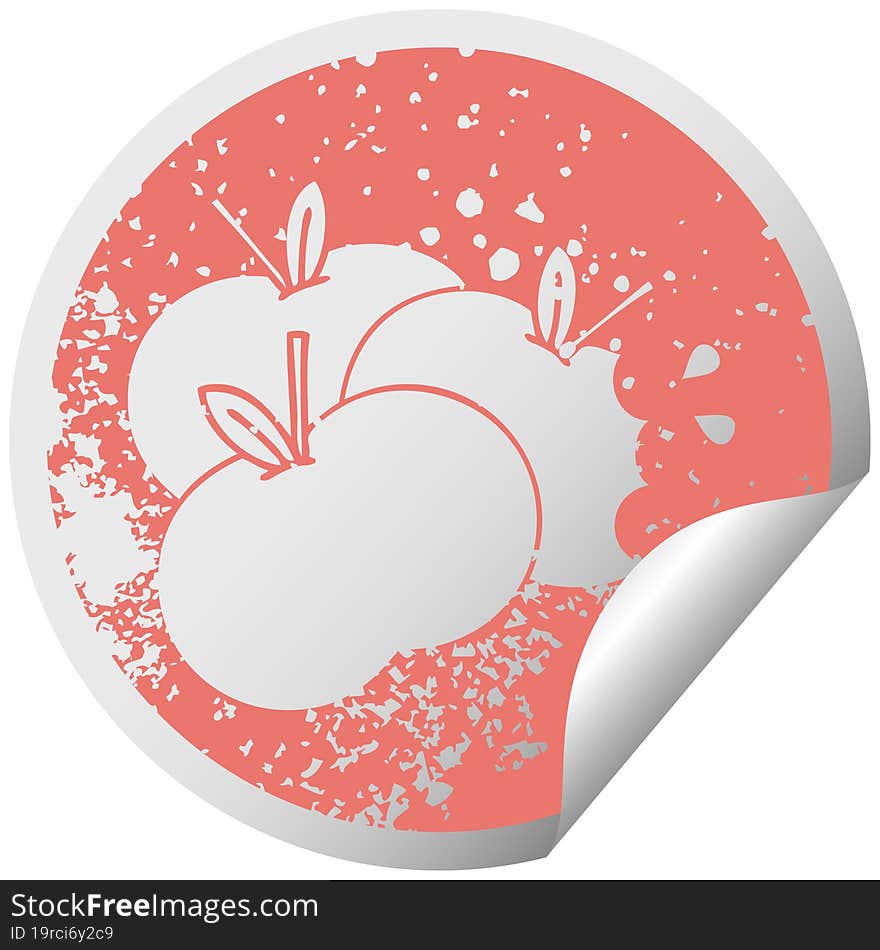 distressed circular peeling sticker symbol juicy apple