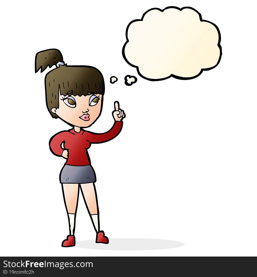 Cartoon Attractive Girl With Idea With Thought Bubble