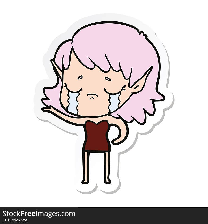 Sticker Of A Cartoon Crying Elf Girl