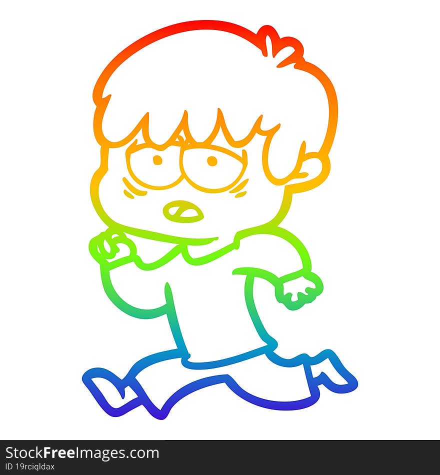 rainbow gradient line drawing cartoon exhausted boy