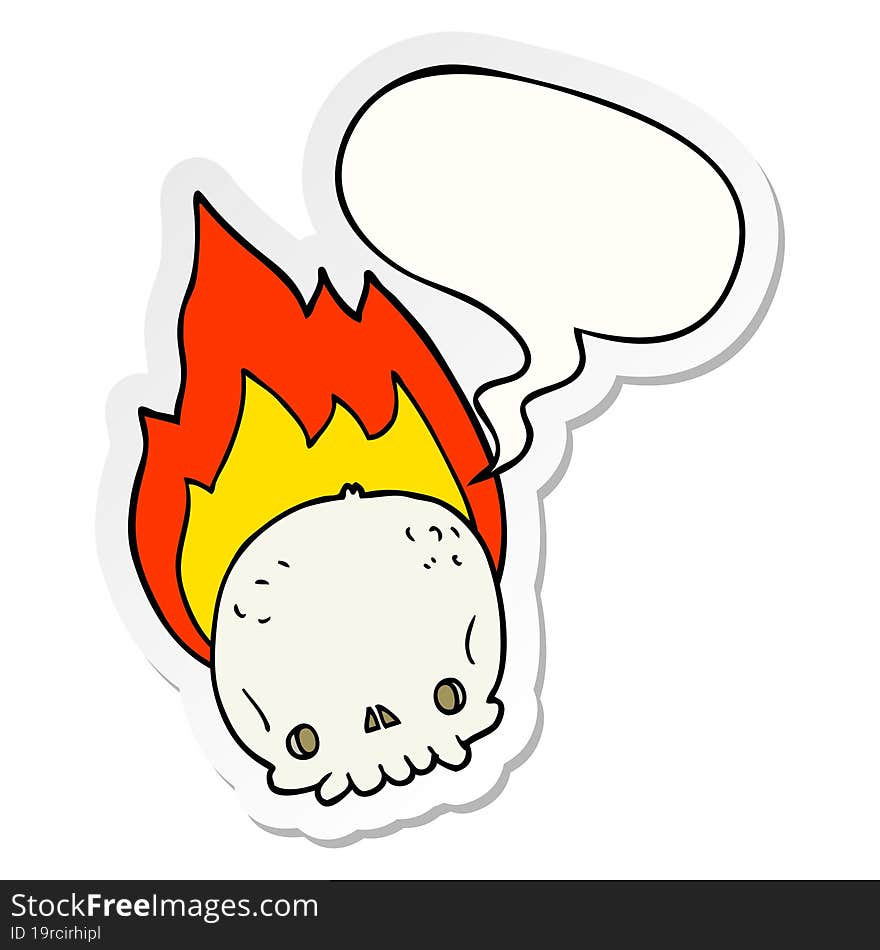 spooky cartoon flaming skull and speech bubble sticker