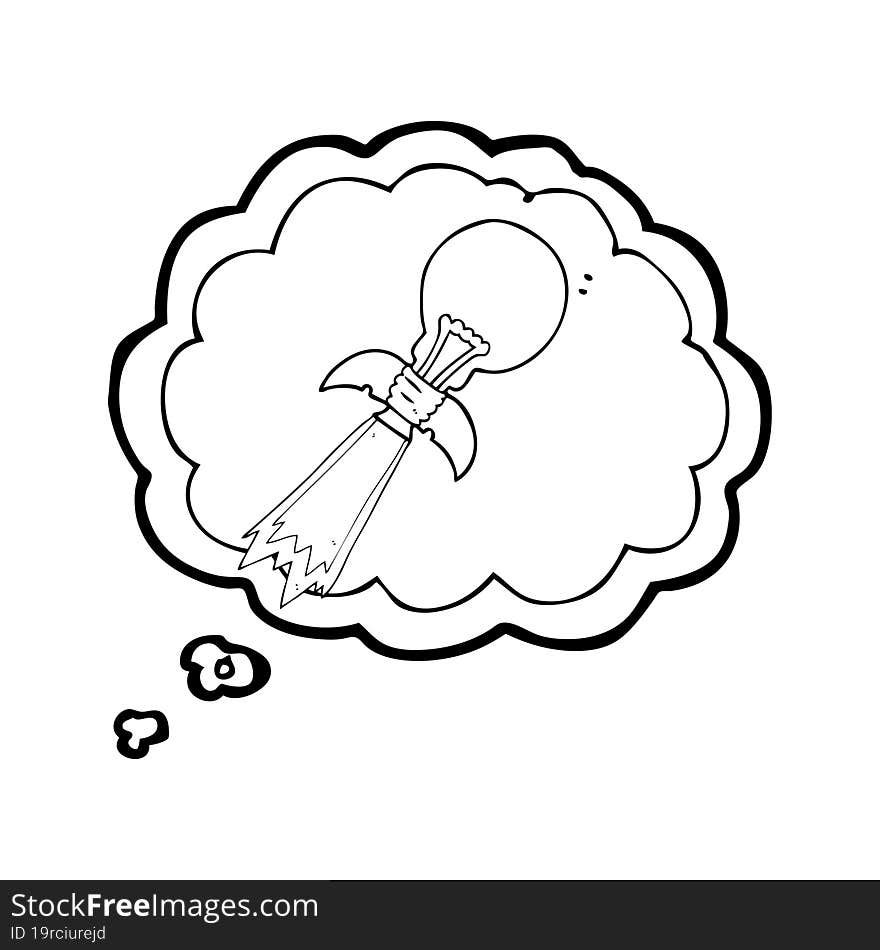 thought bubble cartoon lightbulb rocket ship