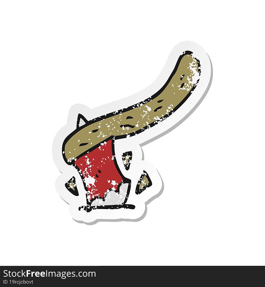 Retro Distressed Sticker Of A Cartoon Axe