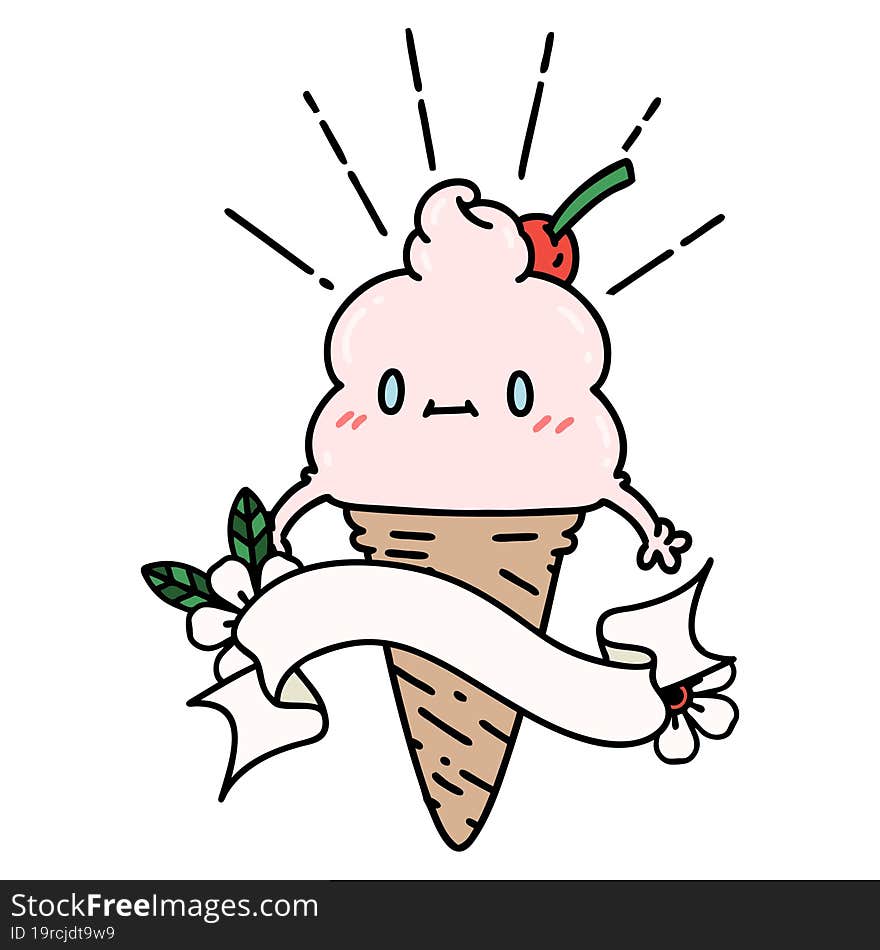 banner with tattoo style ice cream character