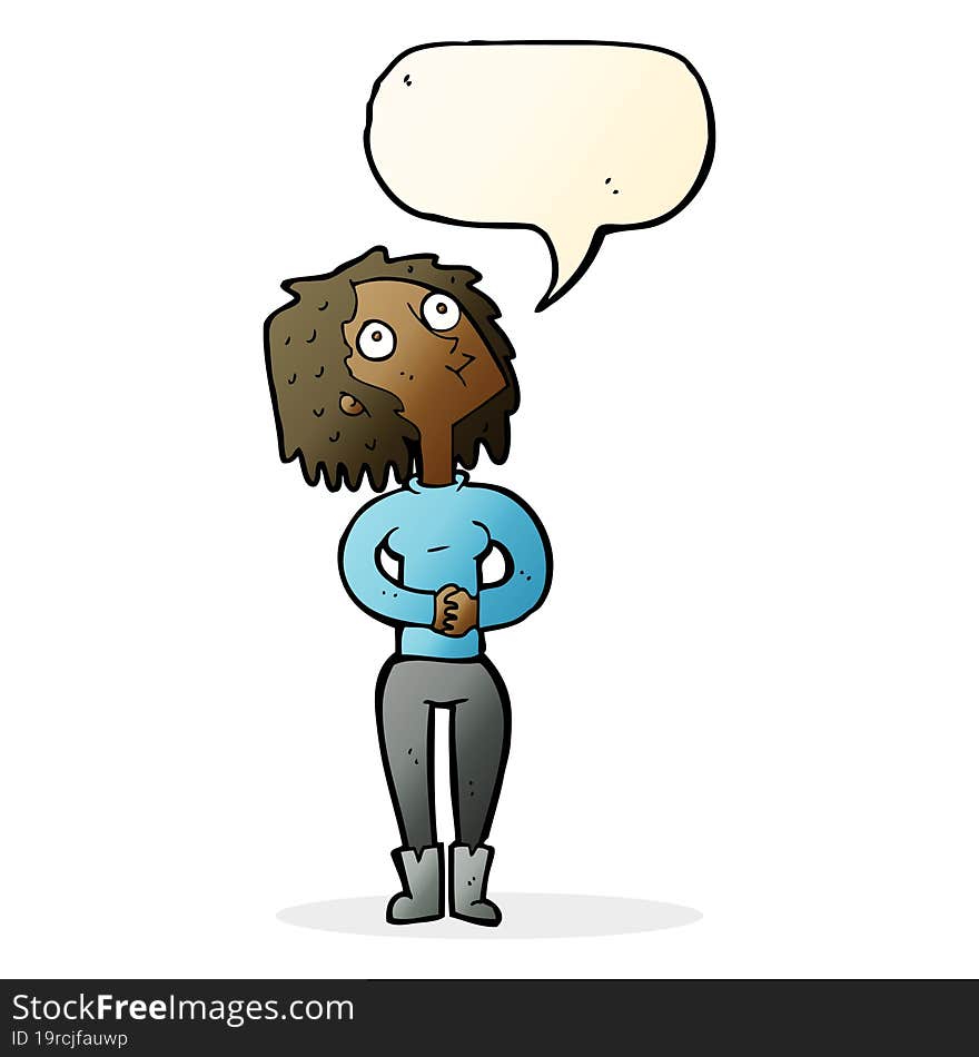 Cartoon Woman Looking Upwards With Speech Bubble