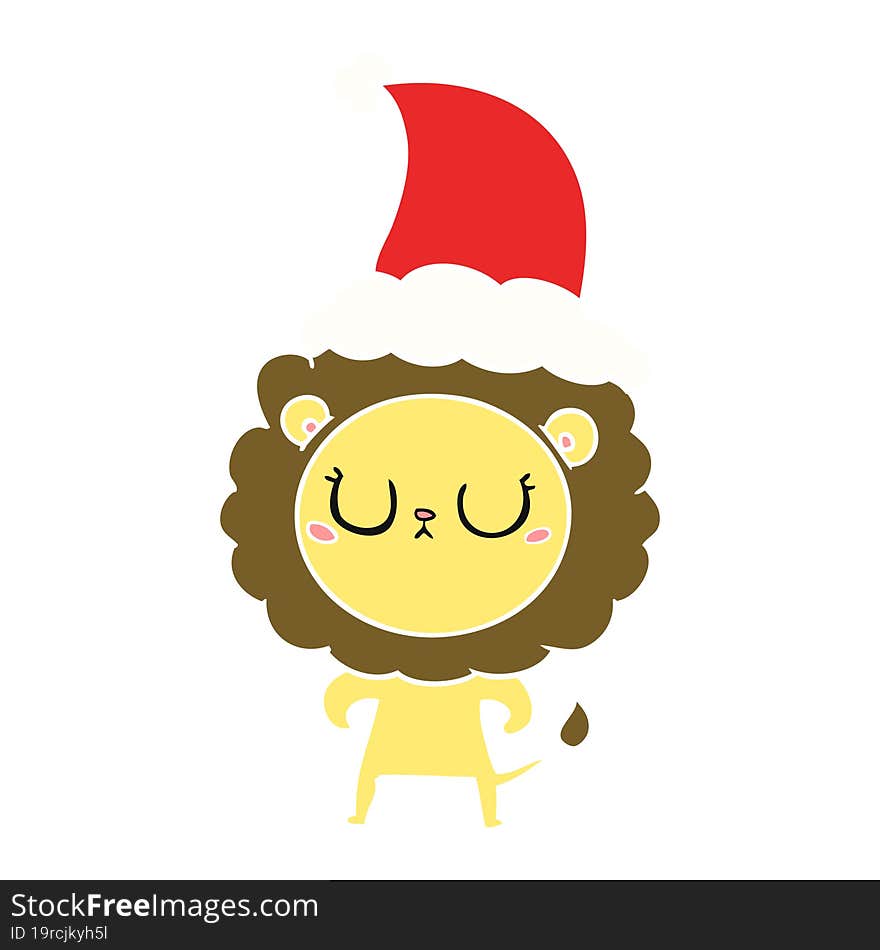 flat color illustration of a lion wearing santa hat