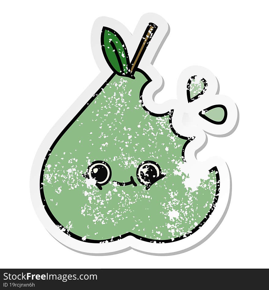 distressed sticker of a cute cartoon pear