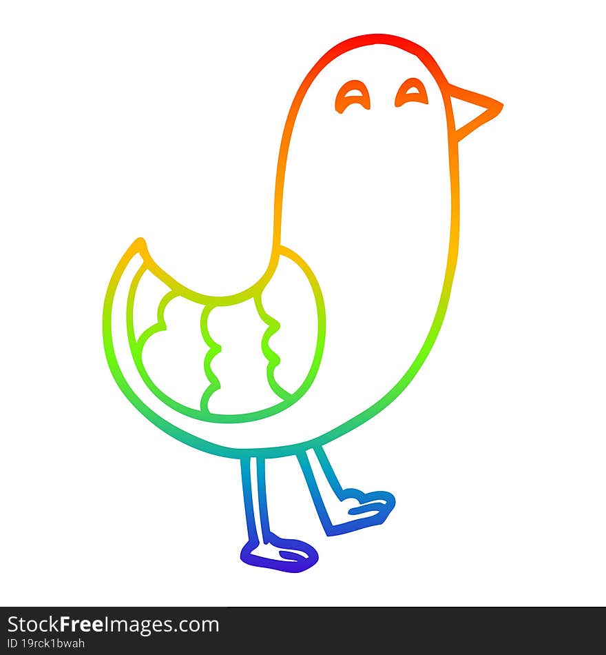 Rainbow Gradient Line Drawing Cartoon Bluebird