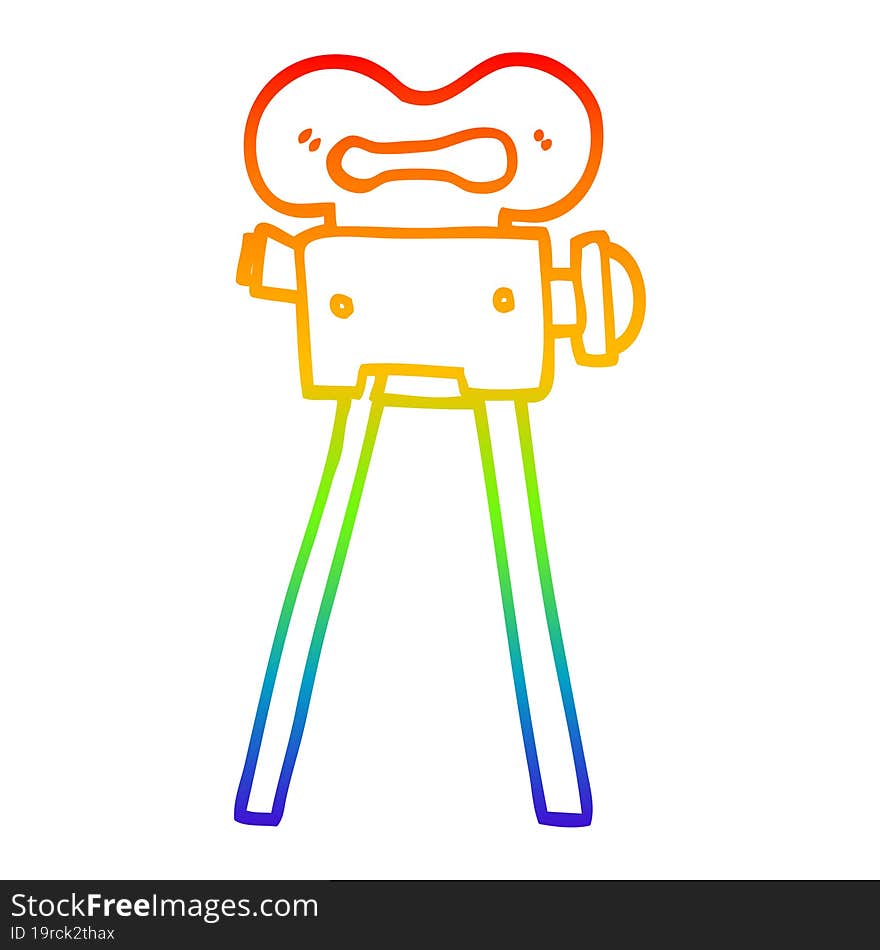 rainbow gradient line drawing of a cartoon film camera
