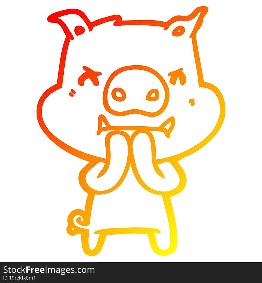 warm gradient line drawing angry cartoon pig