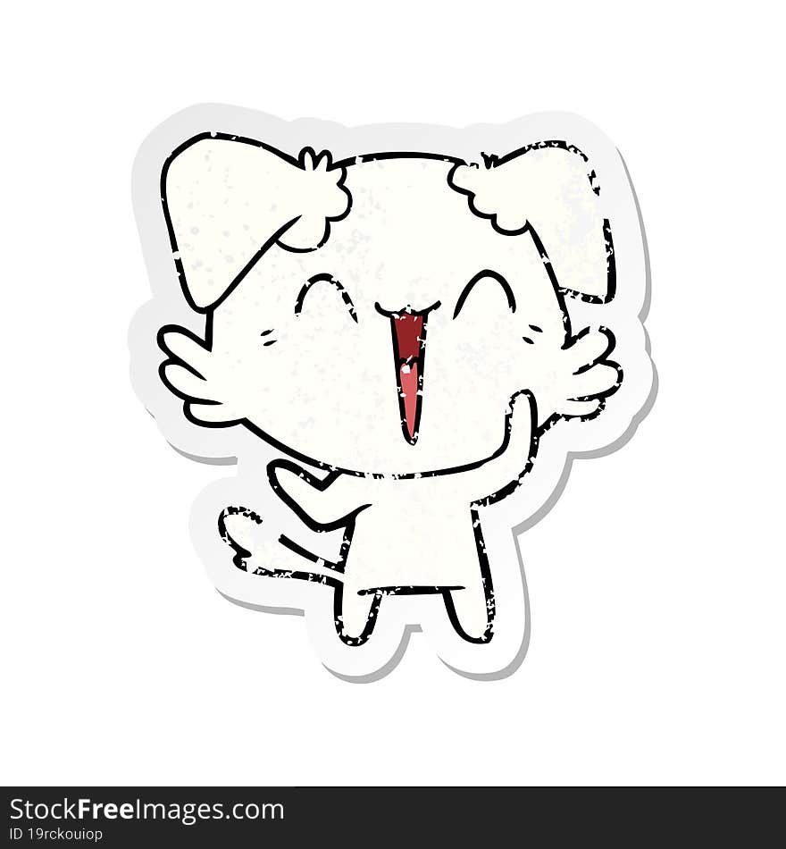 distressed sticker of a happy little dog cartoon