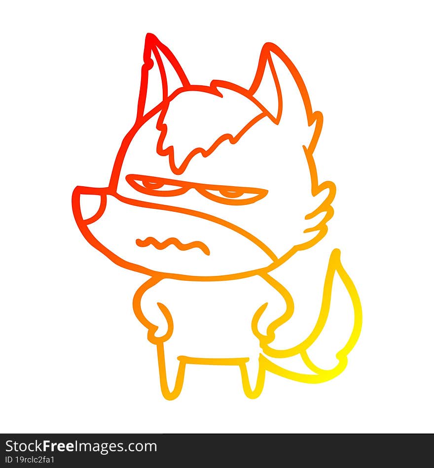 Warm Gradient Line Drawing Cartoon Annoyed Wolf