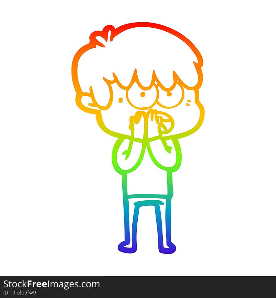 rainbow gradient line drawing worried cartoon boy