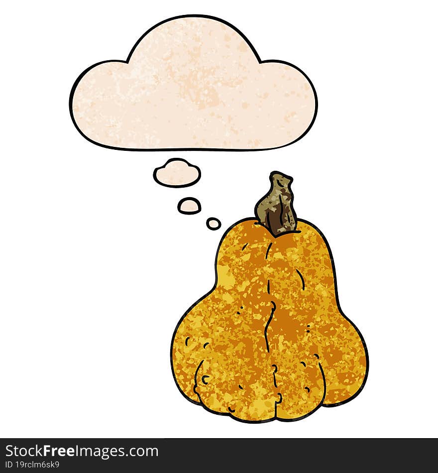 cartoon squash with thought bubble in grunge texture style. cartoon squash with thought bubble in grunge texture style