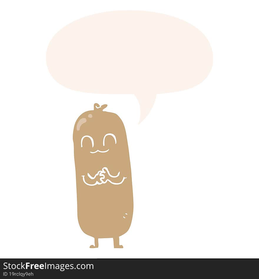 cartoon sausage and speech bubble in retro style