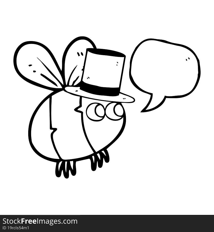 freehand drawn speech bubble cartoon bee top hat. freehand drawn speech bubble cartoon bee top hat