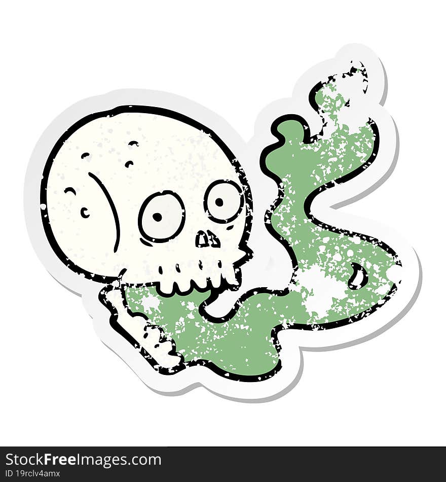 Distressed Sticker Of A Cartoon Haunted Skull