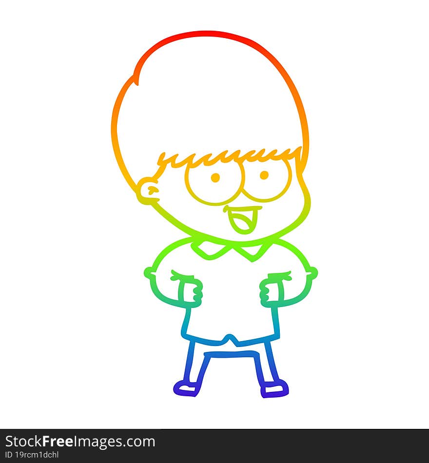 rainbow gradient line drawing of a happy cartoon boy