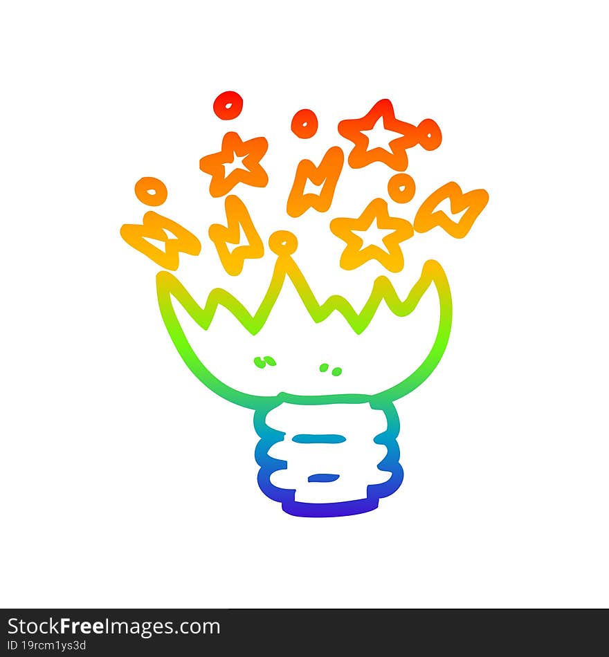 rainbow gradient line drawing cartoon exploding light bulb