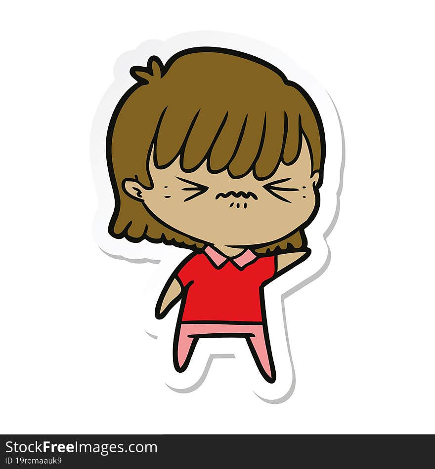 sticker of a annoyed cartoon girl