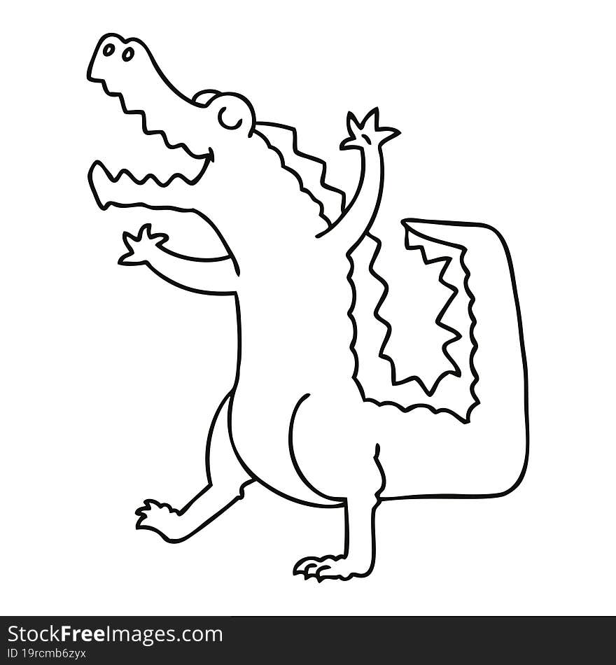 Quirky Line Drawing Cartoon Crocodile