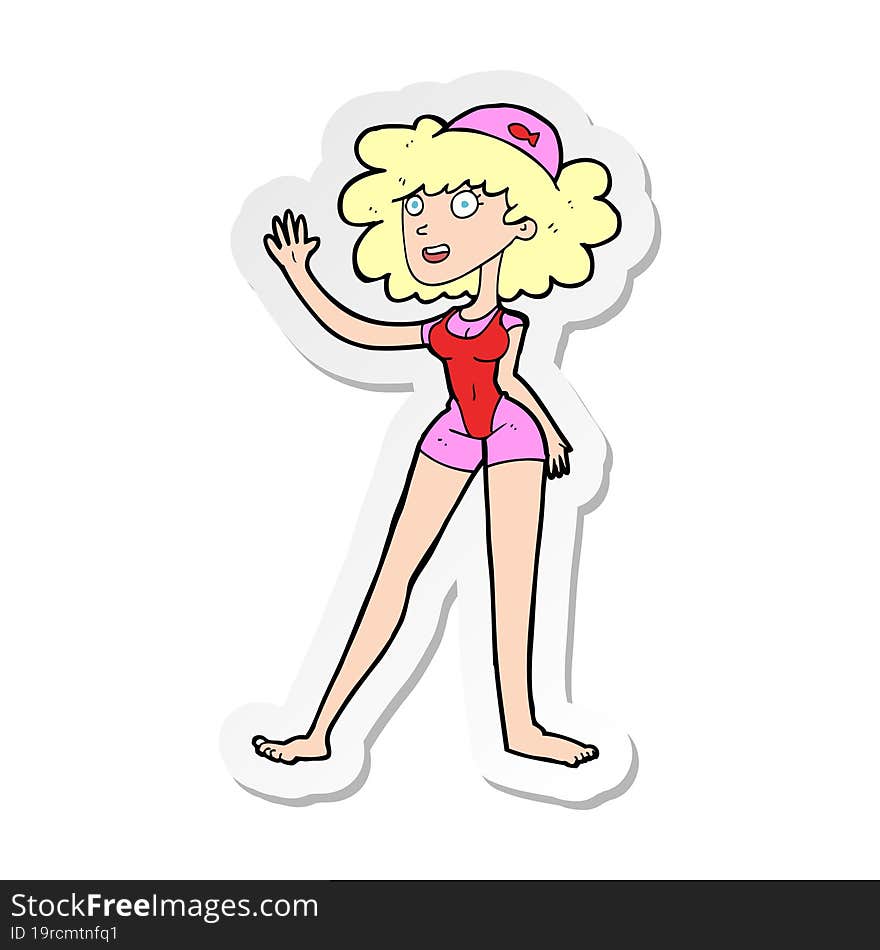 sticker of a cartoon swimmer woman