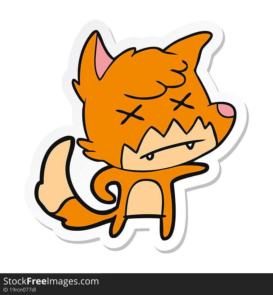 sticker of a cartoon dead fox