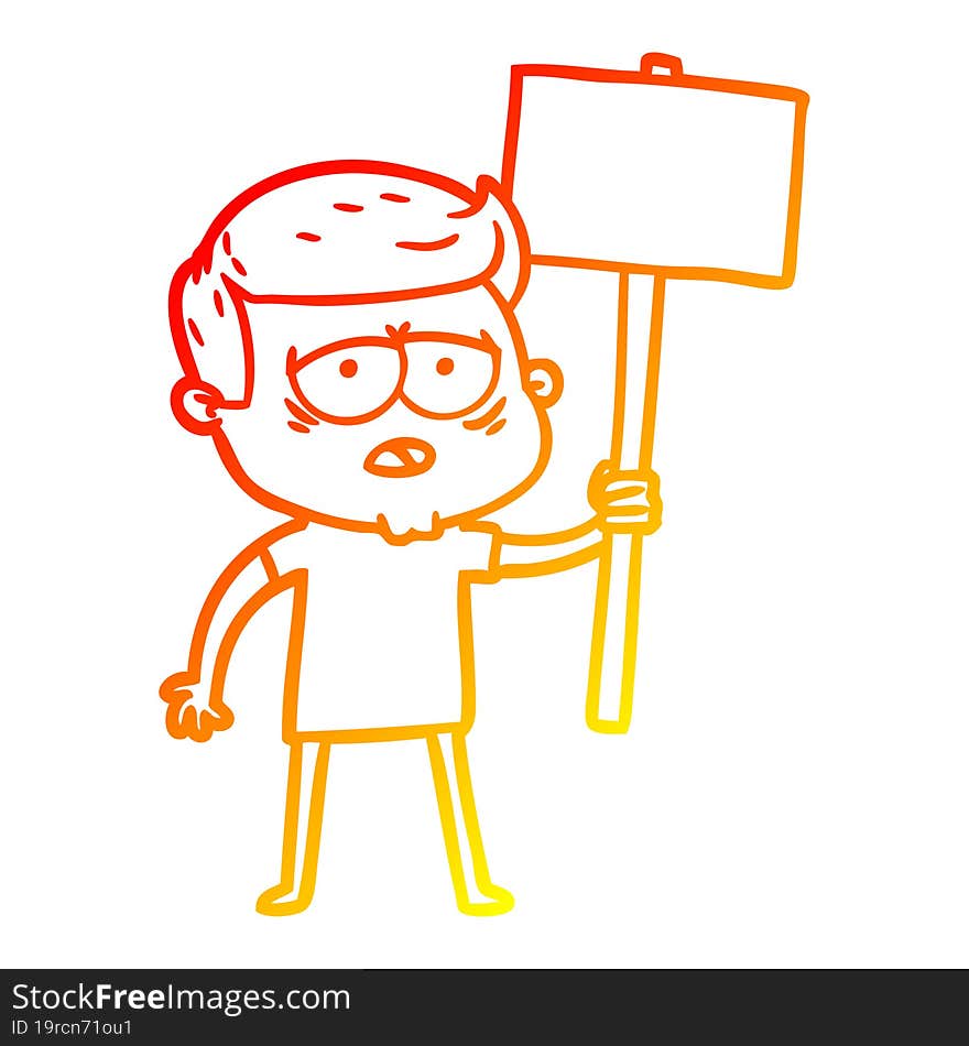 warm gradient line drawing cartoon tired man