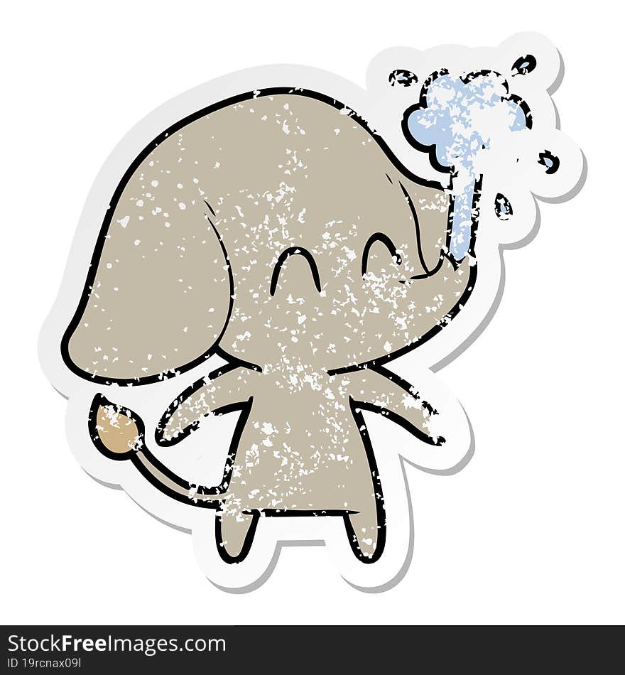 distressed sticker of a cute cartoon elephant spouting water