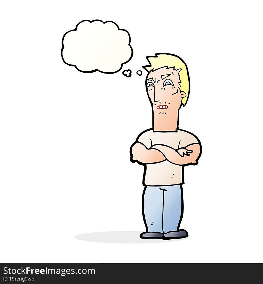 Cartoon Annoyed Man With Folded Arms With Thought Bubble