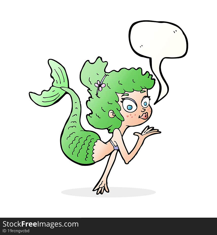 Cartoon Pretty Mermaid With Speech Bubble