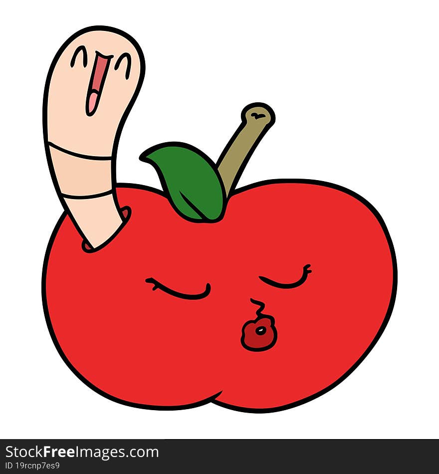 cartoon worm in apple. cartoon worm in apple