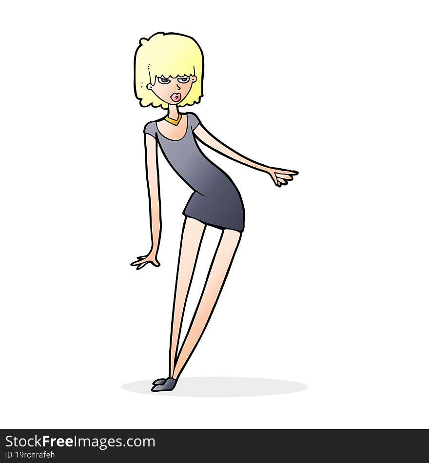 cartoon woman in dress leaning