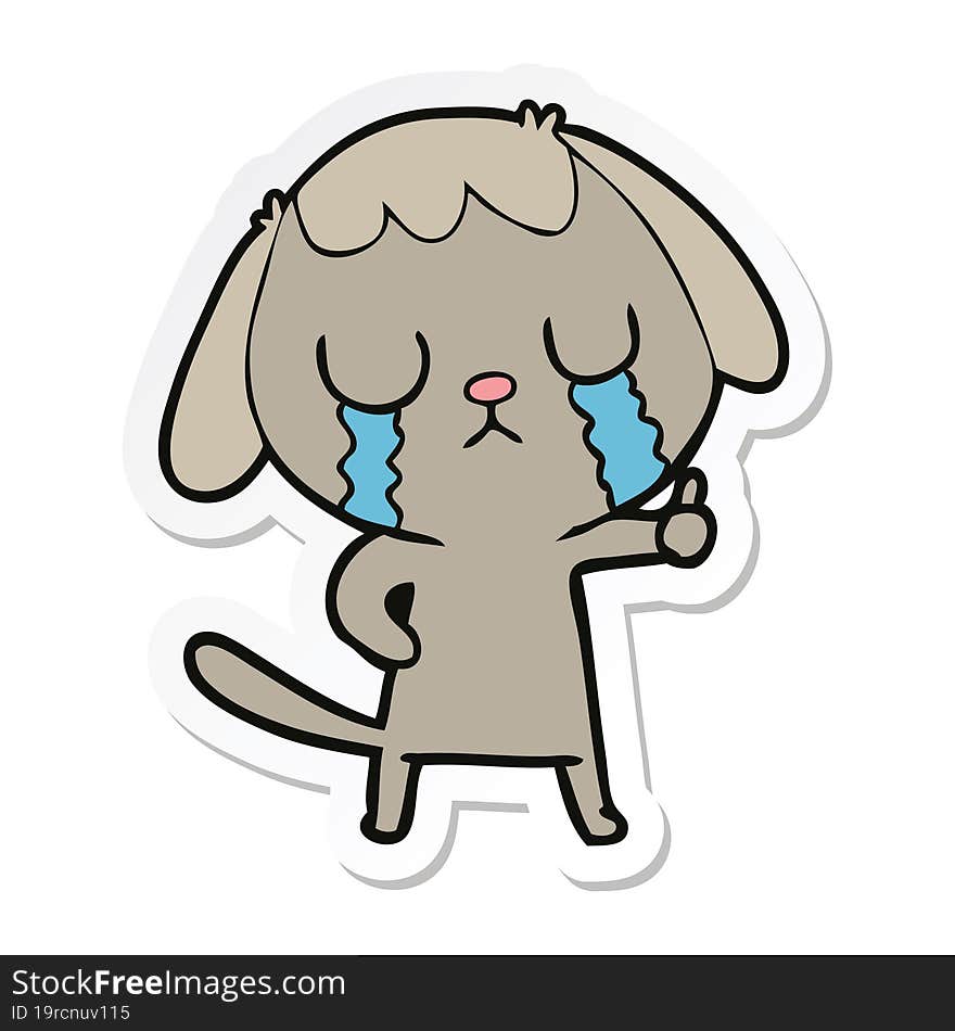 sticker of a cute cartoon dog crying