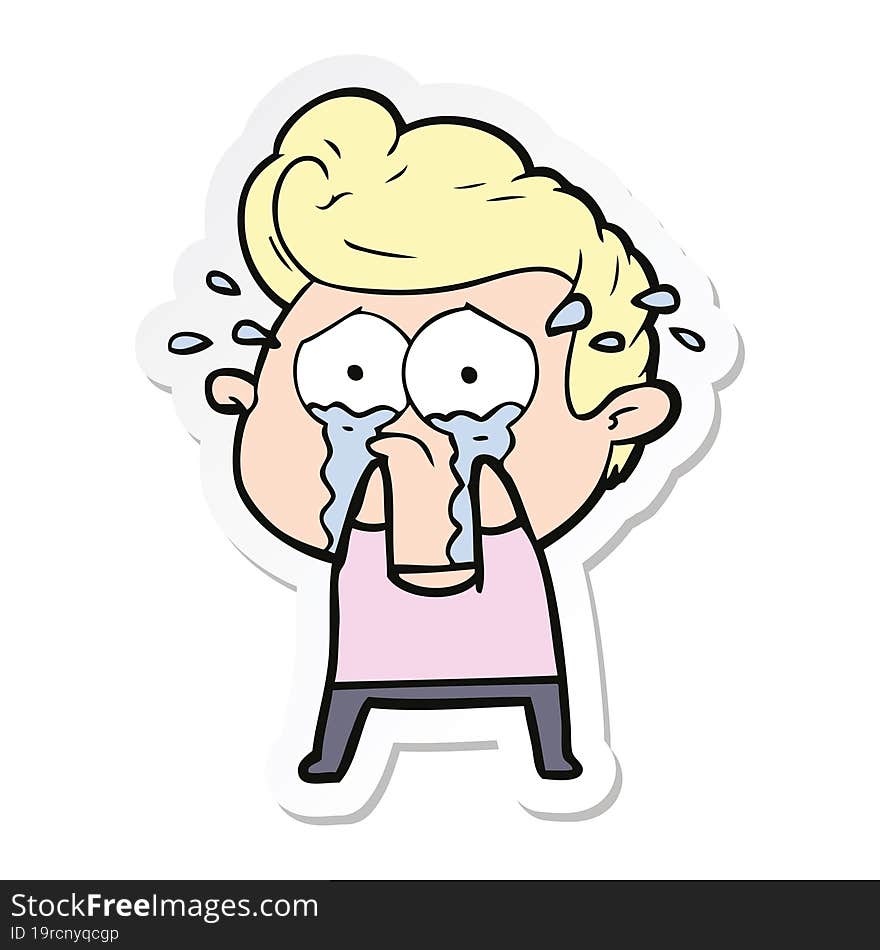 sticker of a cartoon crying man