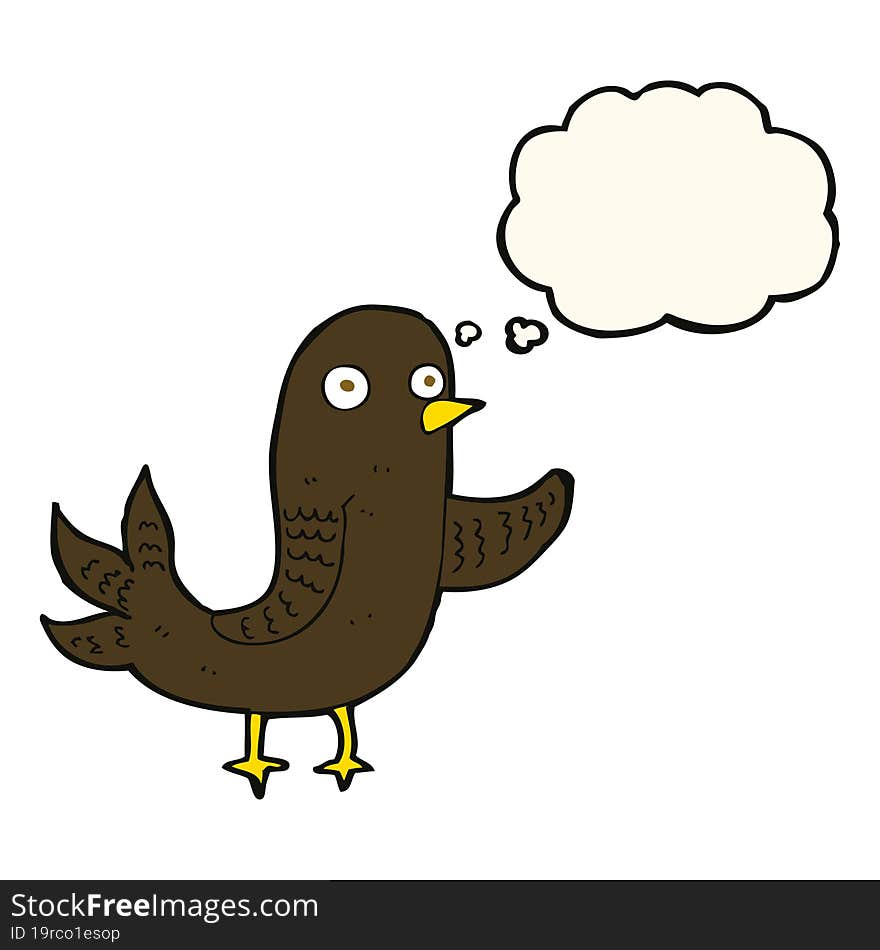 Cartoon Waving Bird  With Thought Bubble