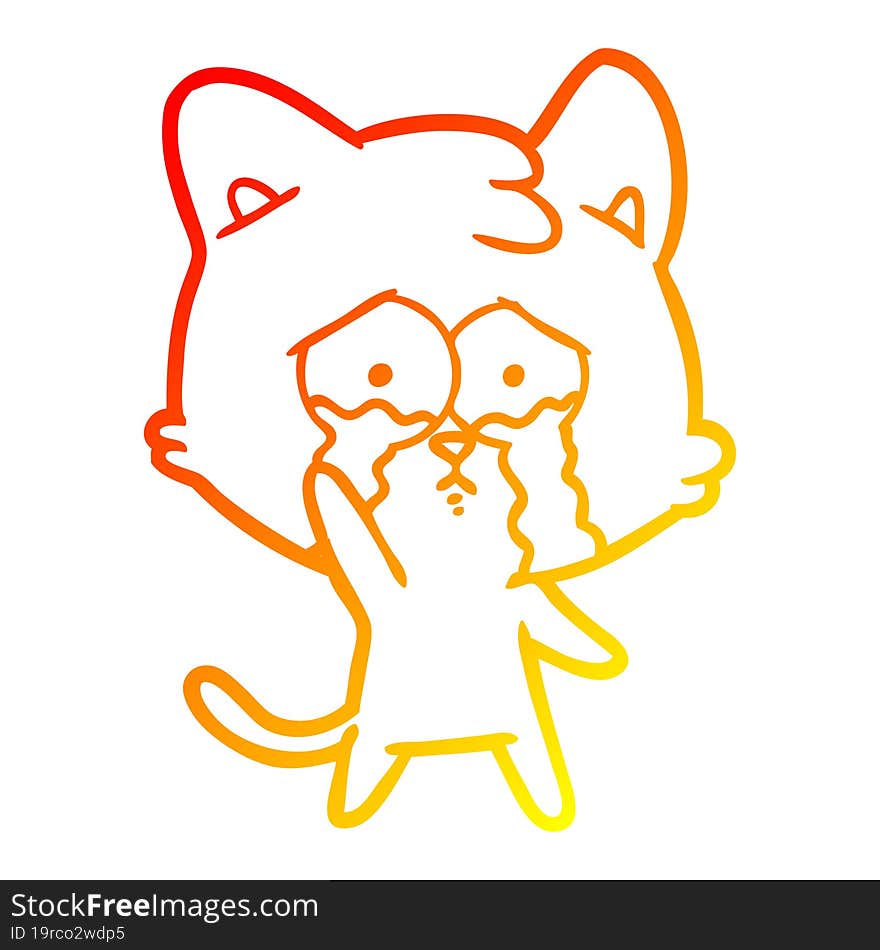 Warm Gradient Line Drawing Cartoon Crying Cat