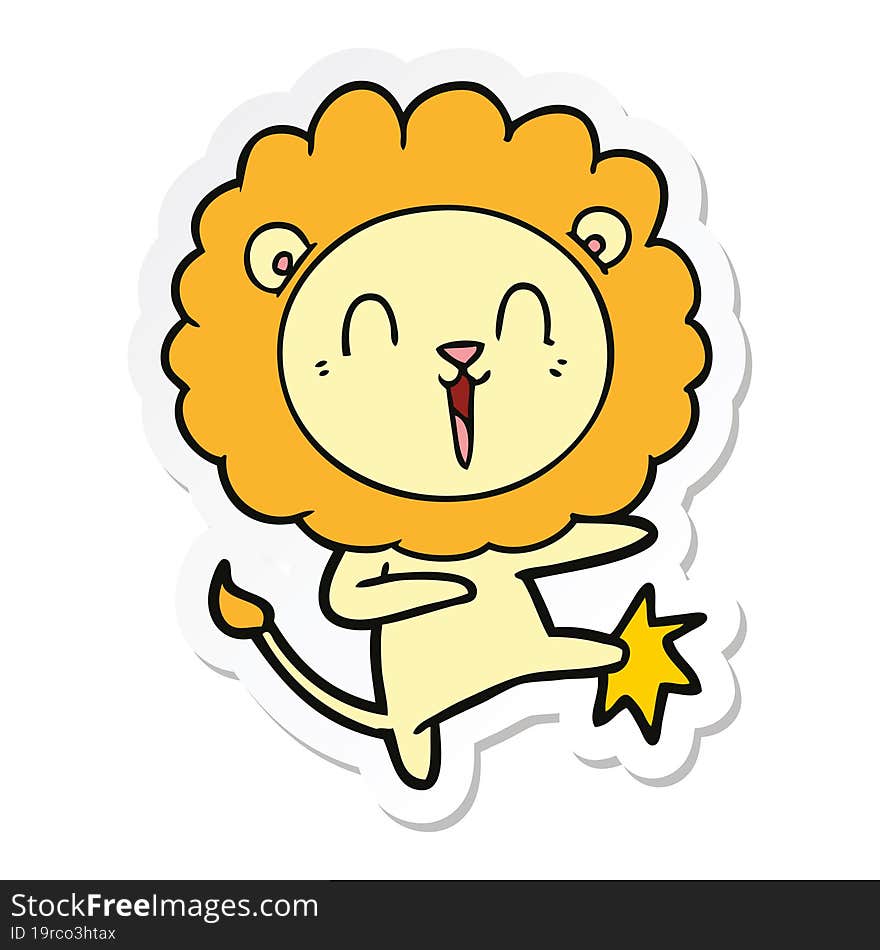 Sticker Of A Laughing Lion Cartoon