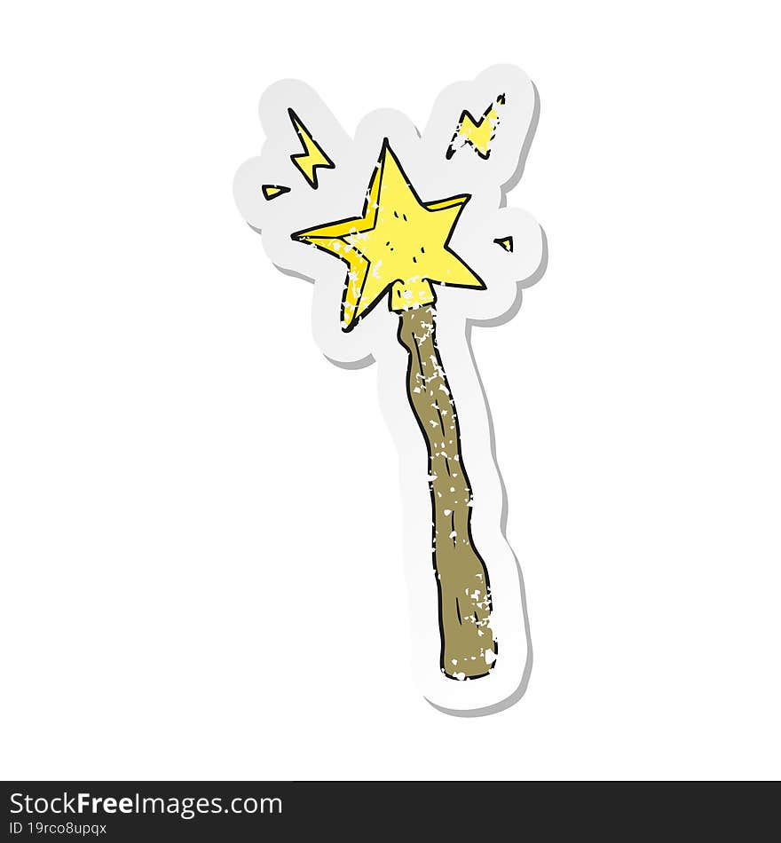 Retro Distressed Sticker Of A Cartoon Magic Wand