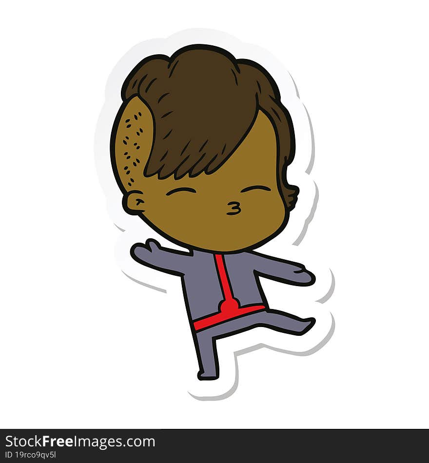 Sticker Of A Cartoon Girl Wearing Futuristic Clothes