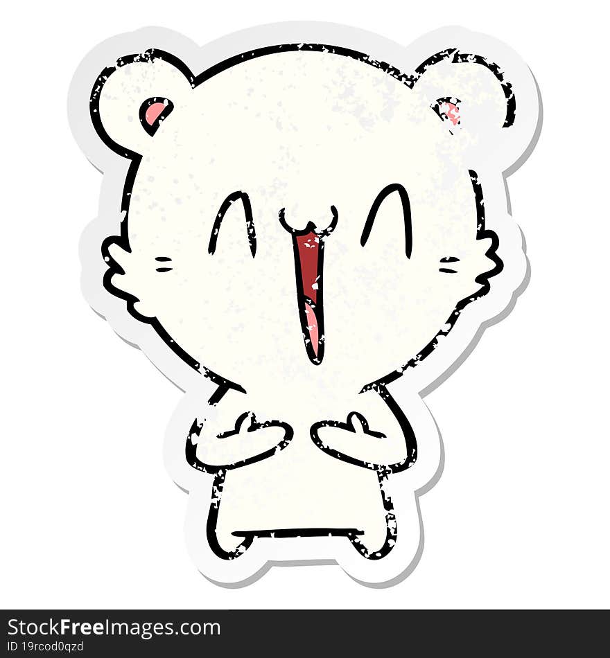 distressed sticker of a happy polar bear cartoon