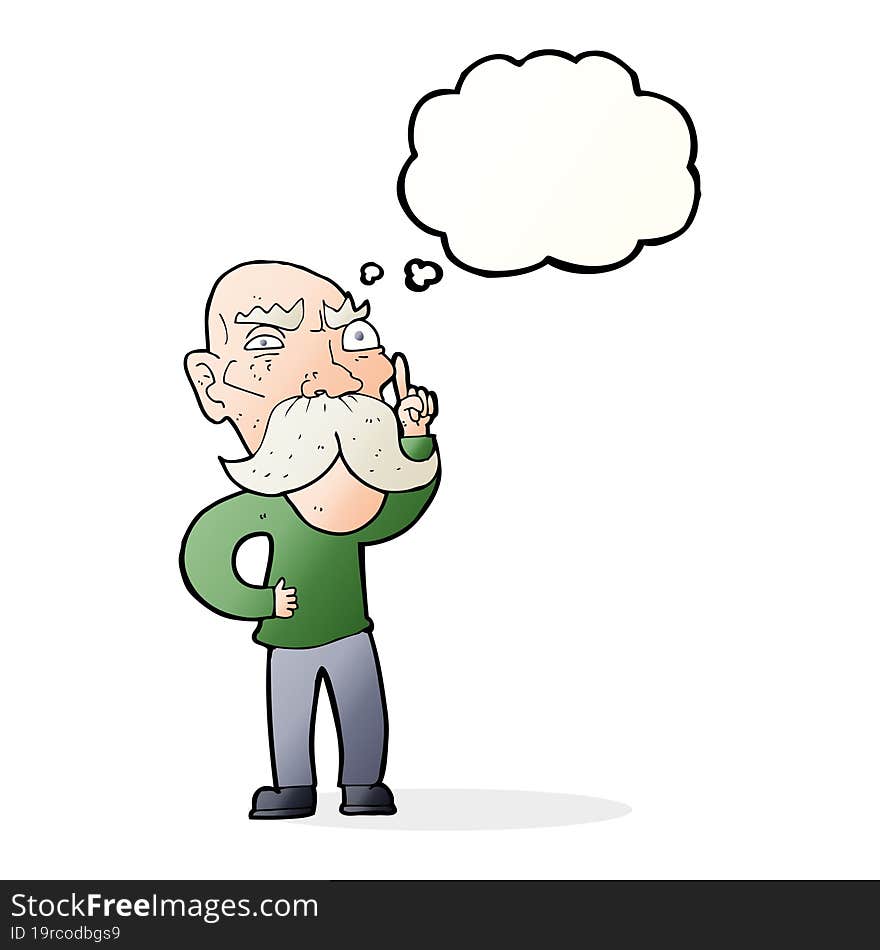 cartoon annoyed old man with thought bubble