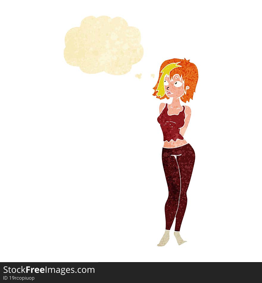 cartoon attractive girl with thought bubble