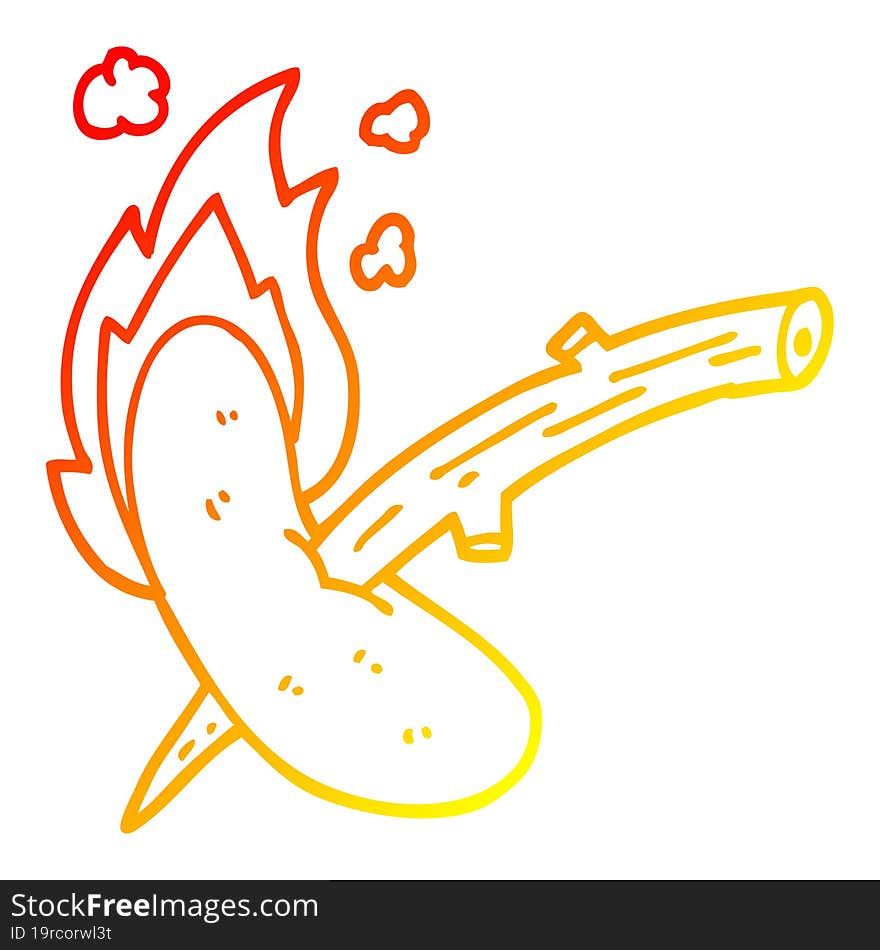 Warm Gradient Line Drawing Cartoon Hot Dog