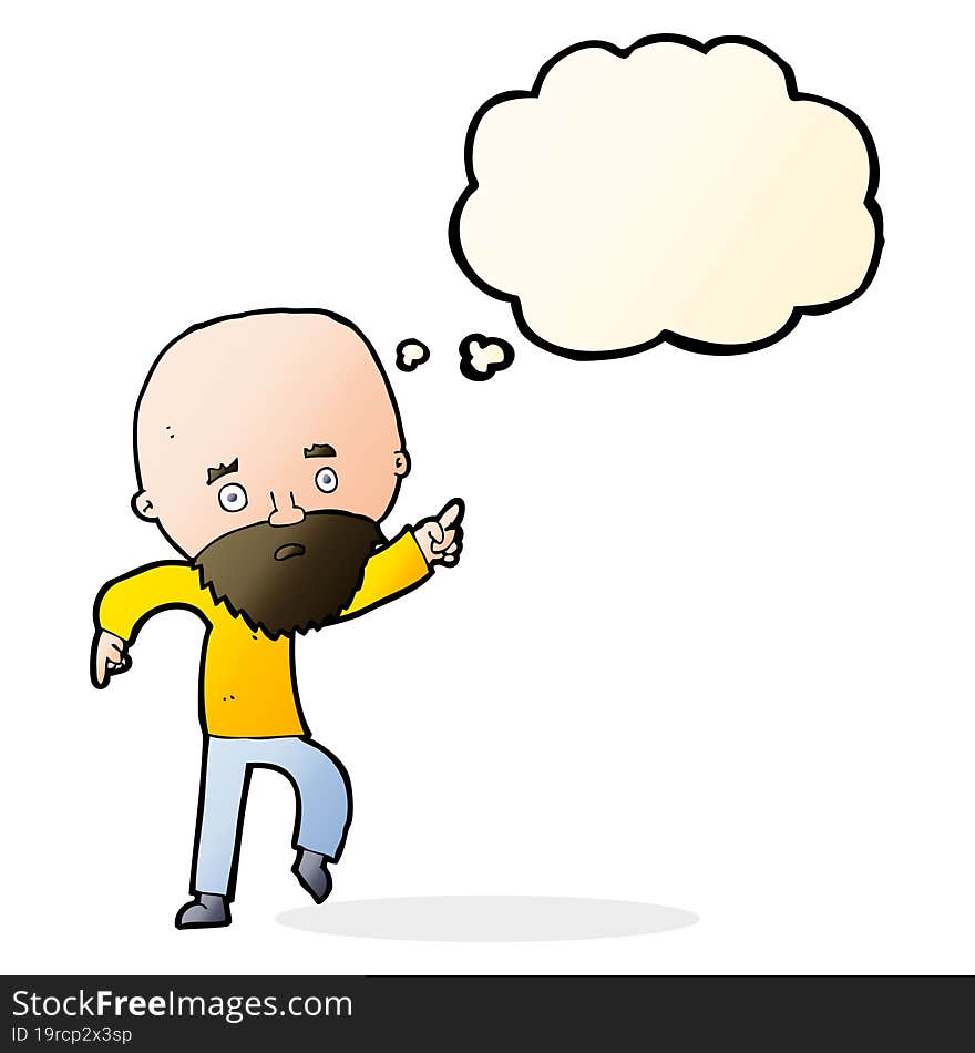 cartoon worried old man pointing with thought bubble