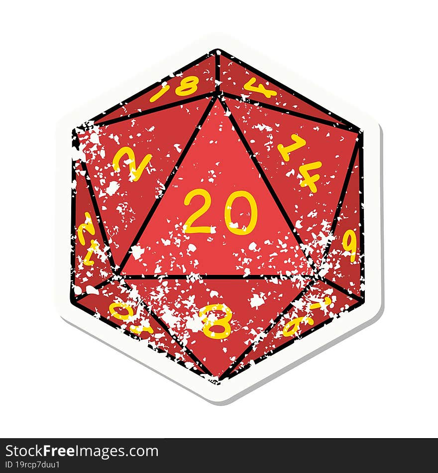 natural 20 D20 dice roll grunge sticker