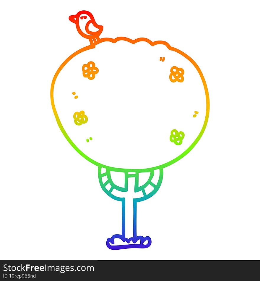 Rainbow Gradient Line Drawing Cartoon Tree