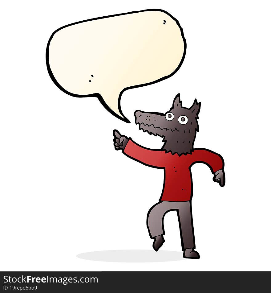 cartoon wolf man with speech bubble