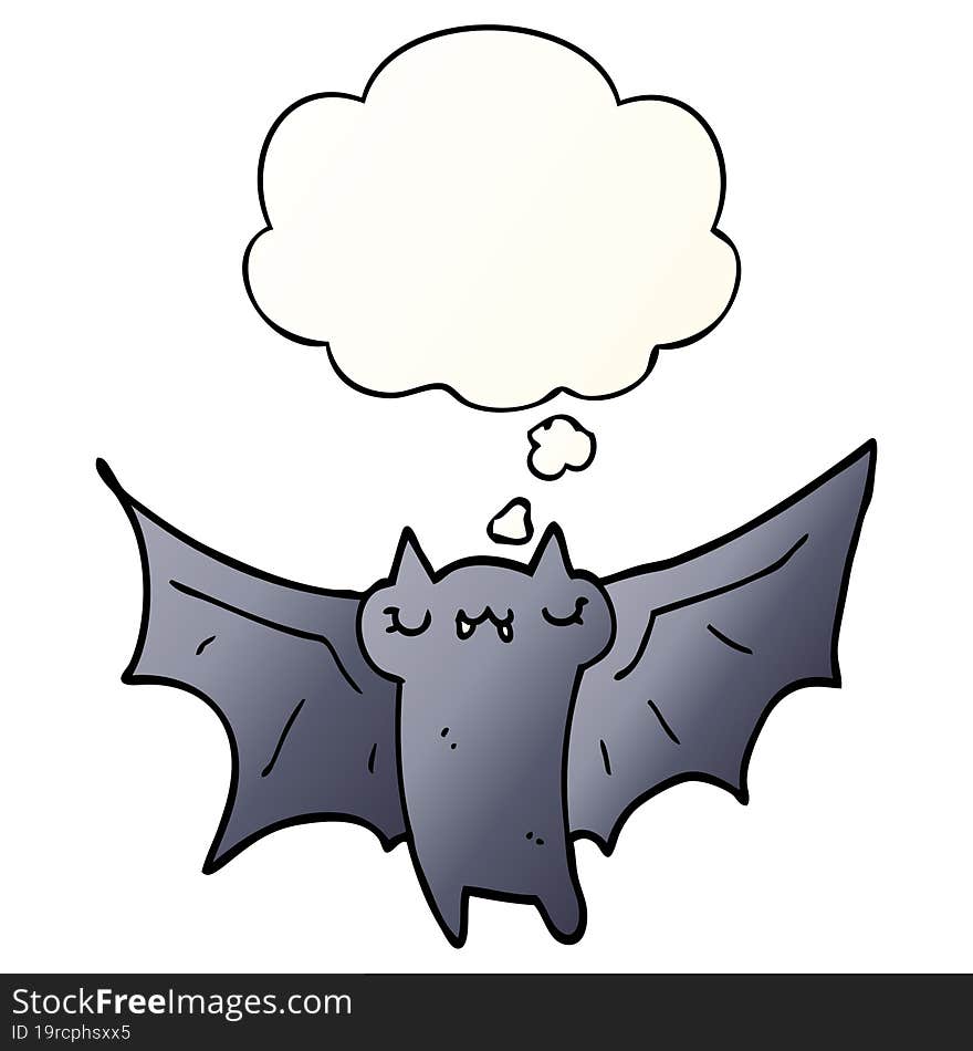 cute cartoon halloween bat and thought bubble in smooth gradient style