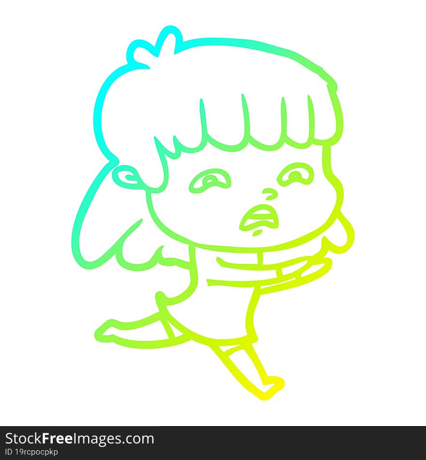 Cold Gradient Line Drawing Cartoon Worried Woman